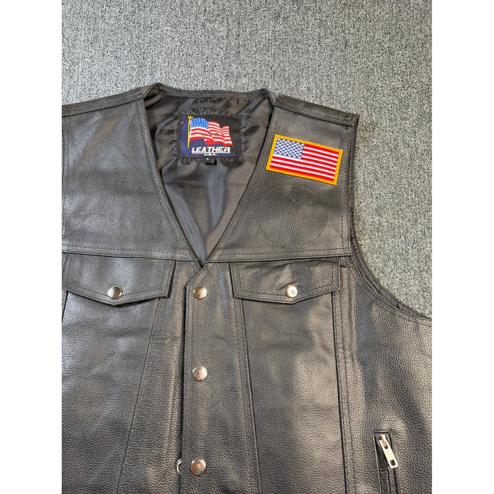 Leather USA Mens Motorcycle Vest Black Leather Side Lace Biker CCW Large L - Picture 3 of 7